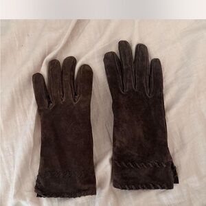 Dark Brown Suede Leather Gloves -